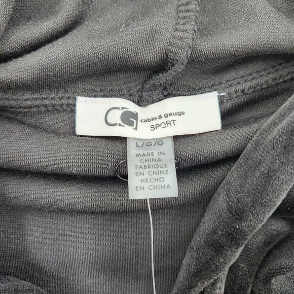Cable & Gauge Sport Activewear Jacket Womens Large Full Zip Hoodie Black Velour - Picture 2 of 7